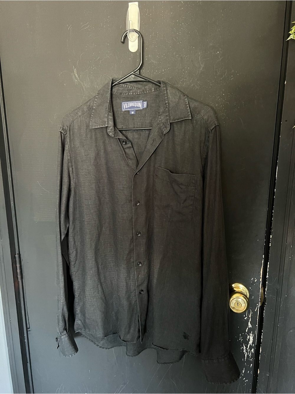 Vilebrequin Men’s Linen Black Long-Sleeve Casual Button-Down Shirt